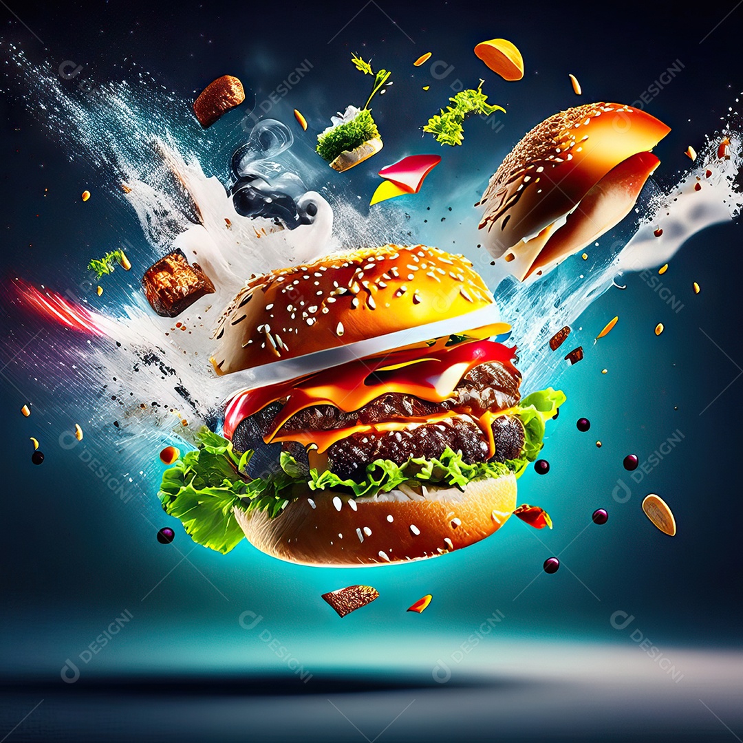 Retrato realista Delicioso hamburguer sobre fundo isolado