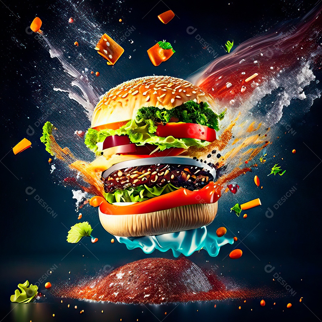 Retrato realista Delicioso hamburguer sobre fundo isolado