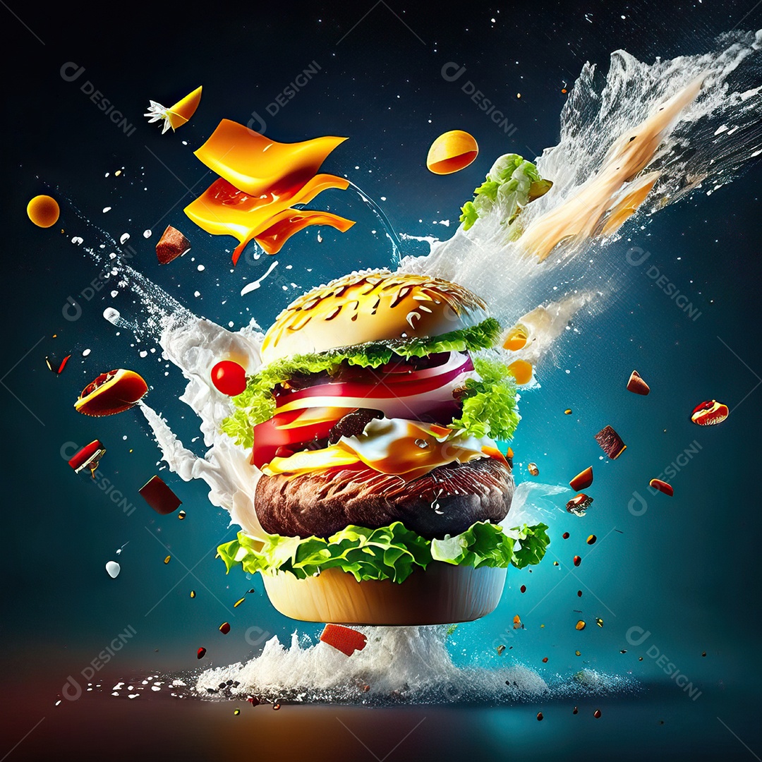 Retrato realista Delicioso hamburguer sobre fundo isolado