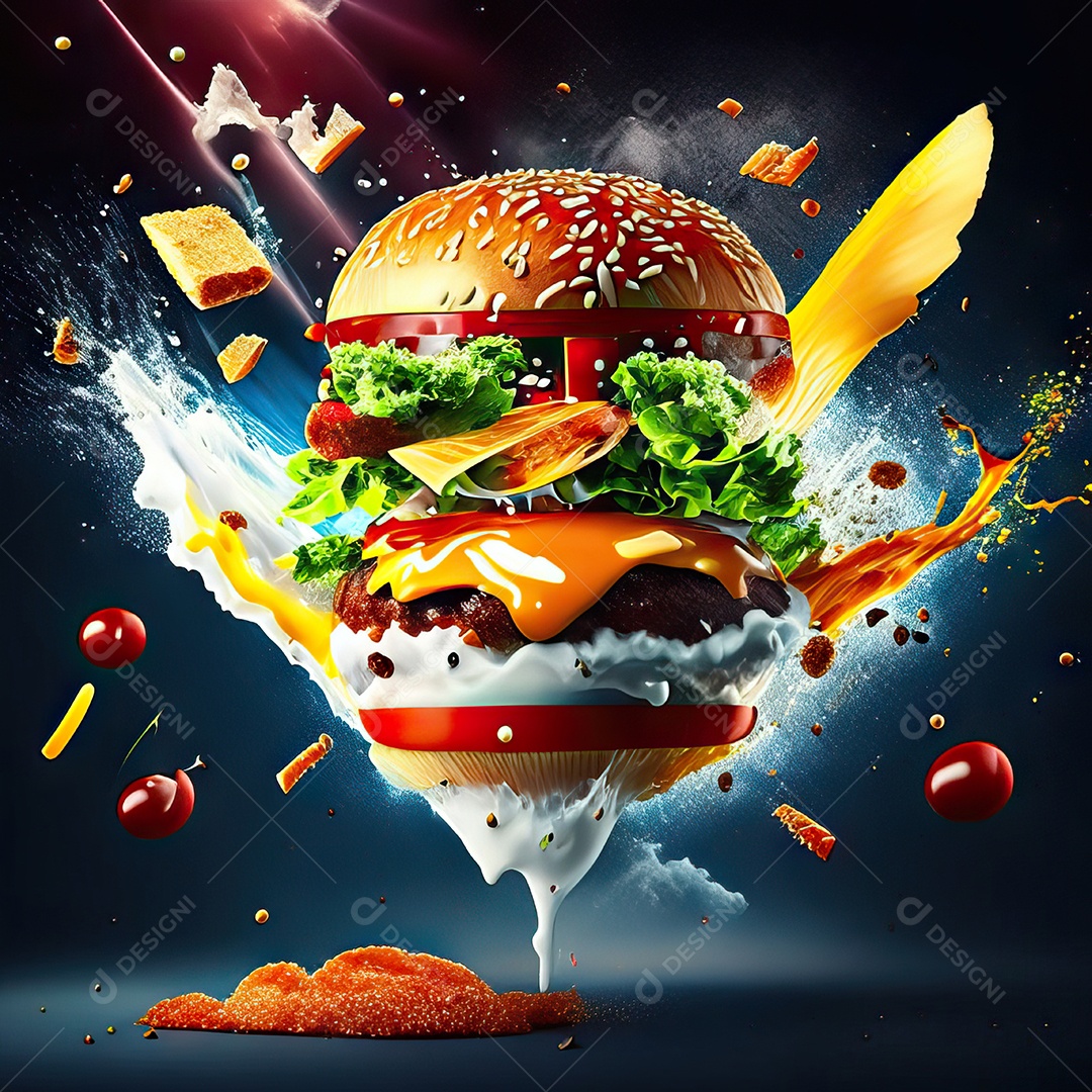 Retrato realista Delicioso hamburguer sobre fundo isolado