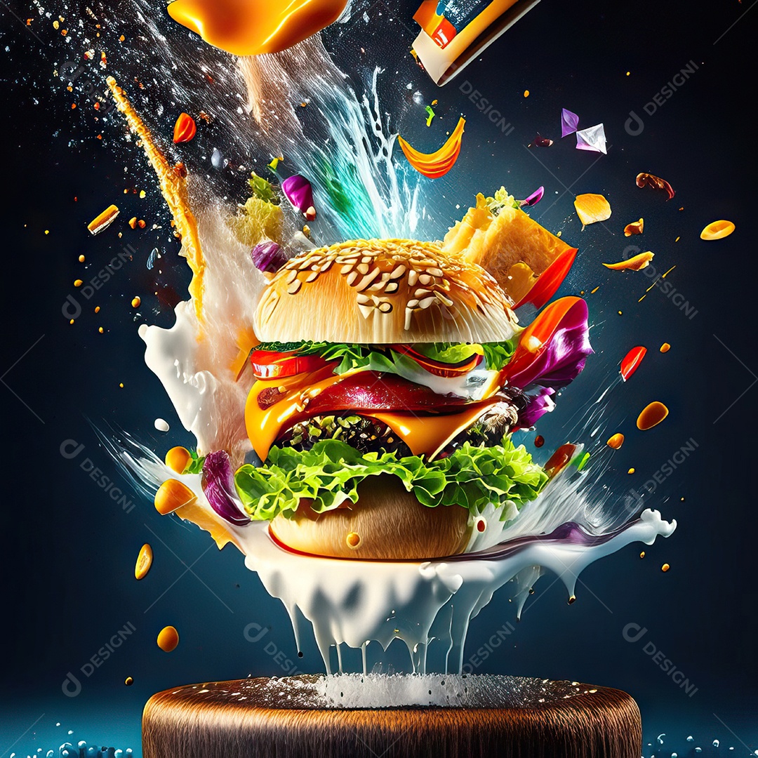 Retrato realista Delicioso hamburguer sobre fundo isolado