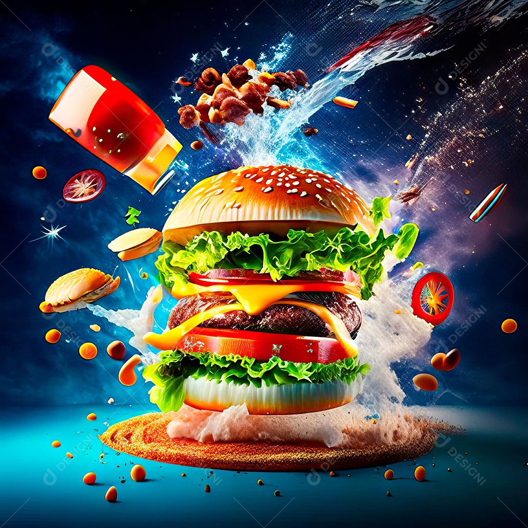 Retrato realista Delicioso hamburguer sobre fundo isolado