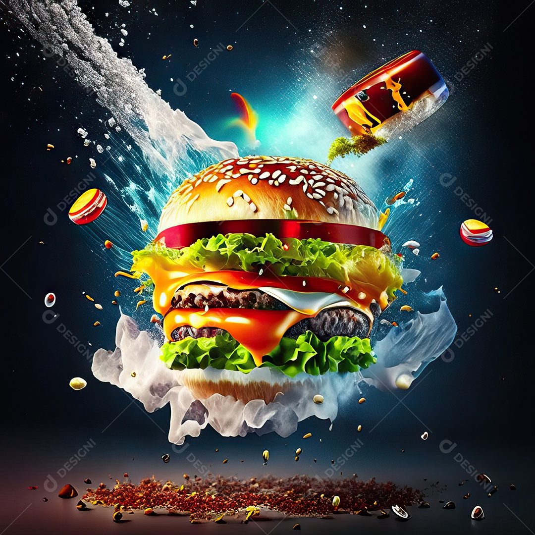 Retrato realista Delicioso hamburguer sobre fundo isolado