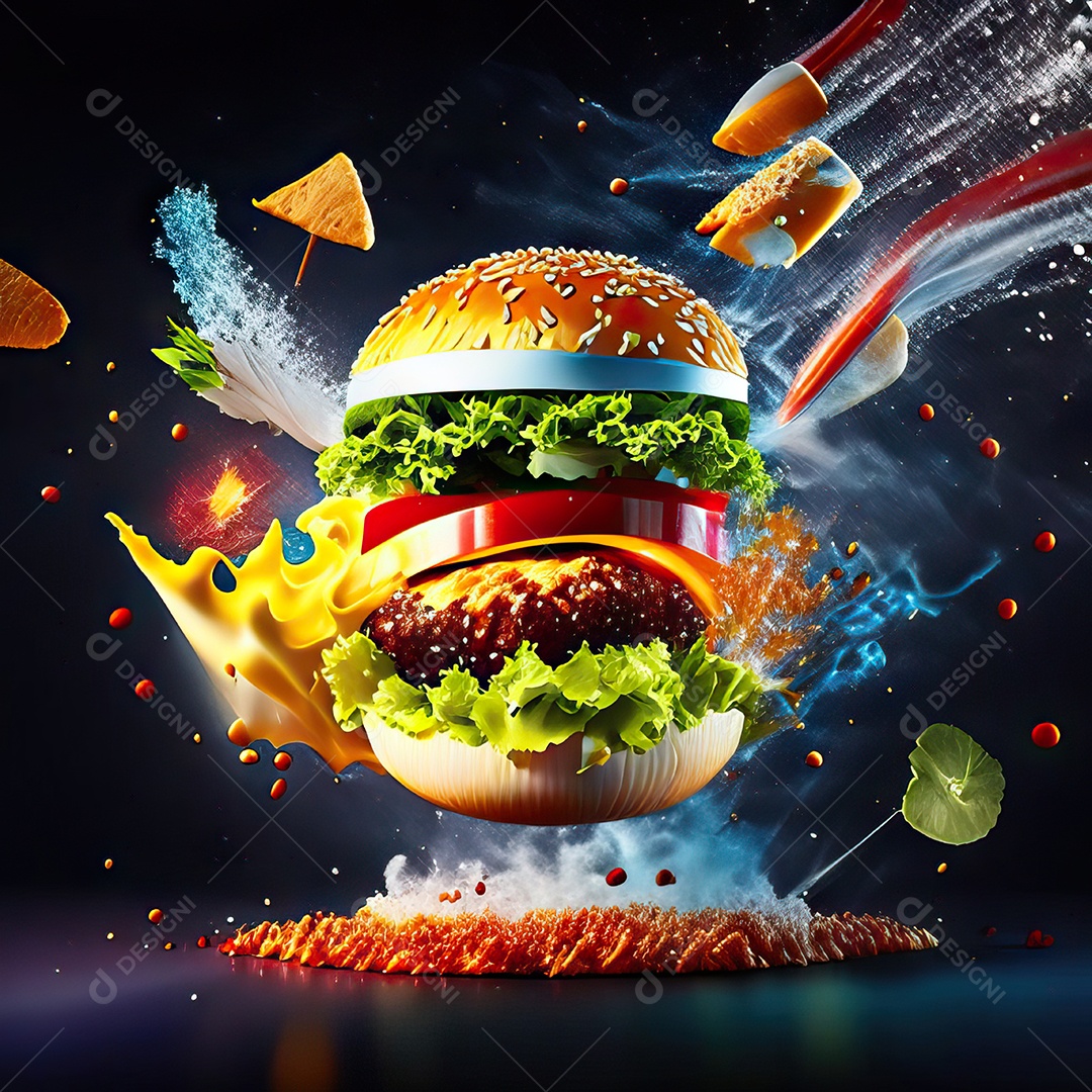 Retrato realista Delicioso hamburguer sobre fundo isolado
