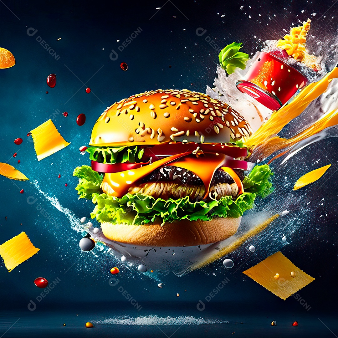 Retrato realista Delicioso hamburguer sobre fundo isolado