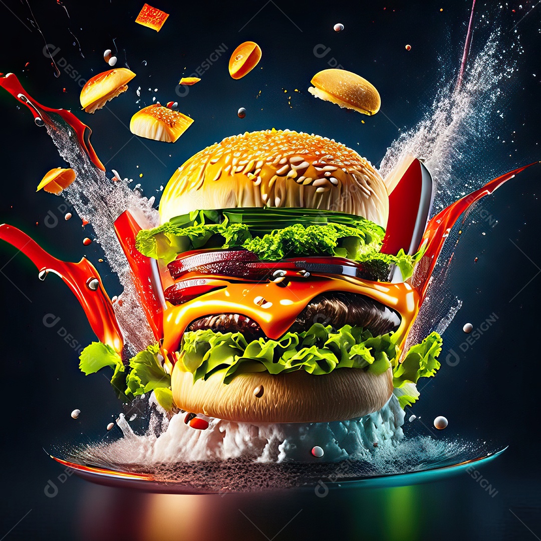 Retrato realista Delicioso hamburguer sobre fundo isolado