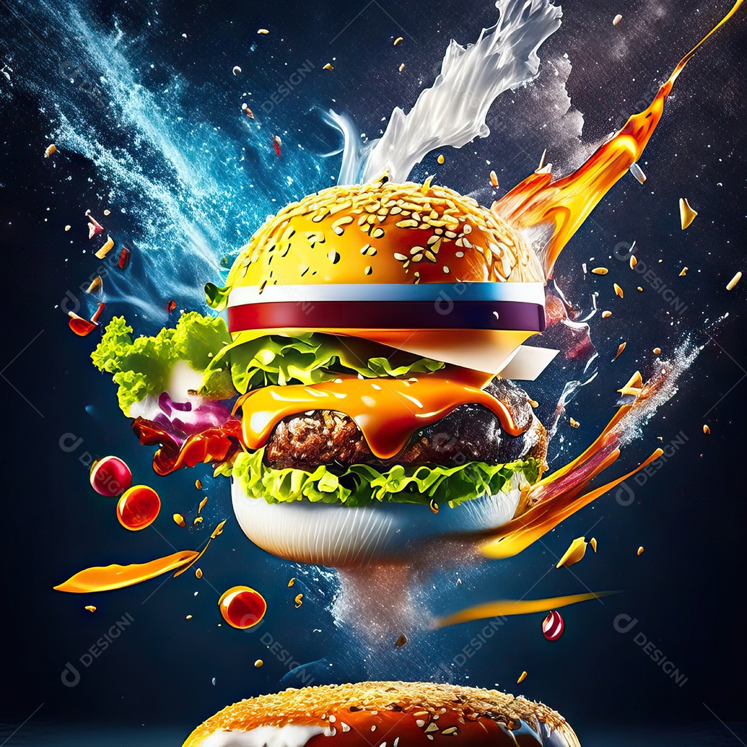 Retrato realista Delicioso hamburguer sobre fundo isolado