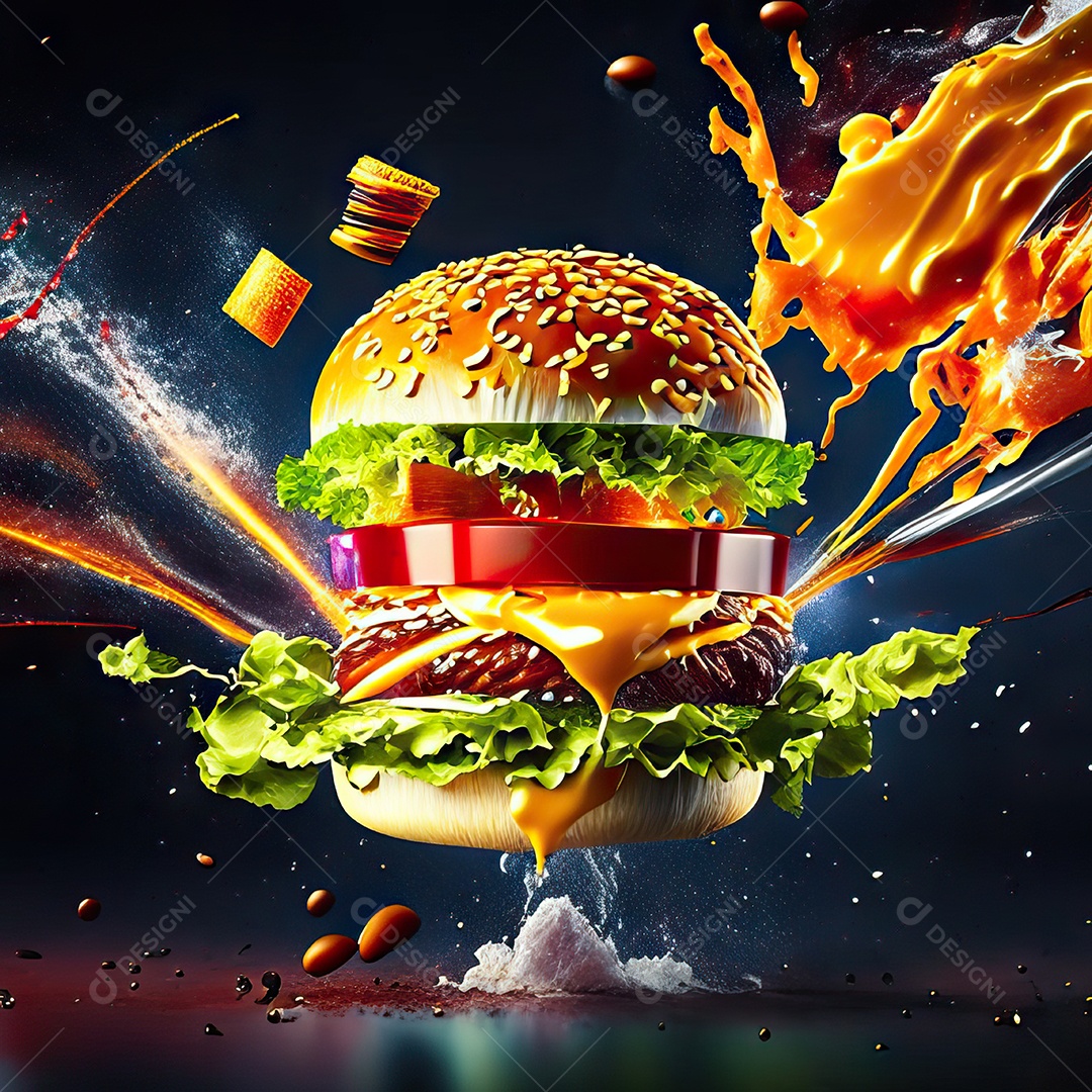 Retrato realista Delicioso hamburguer sobre fundo isolado