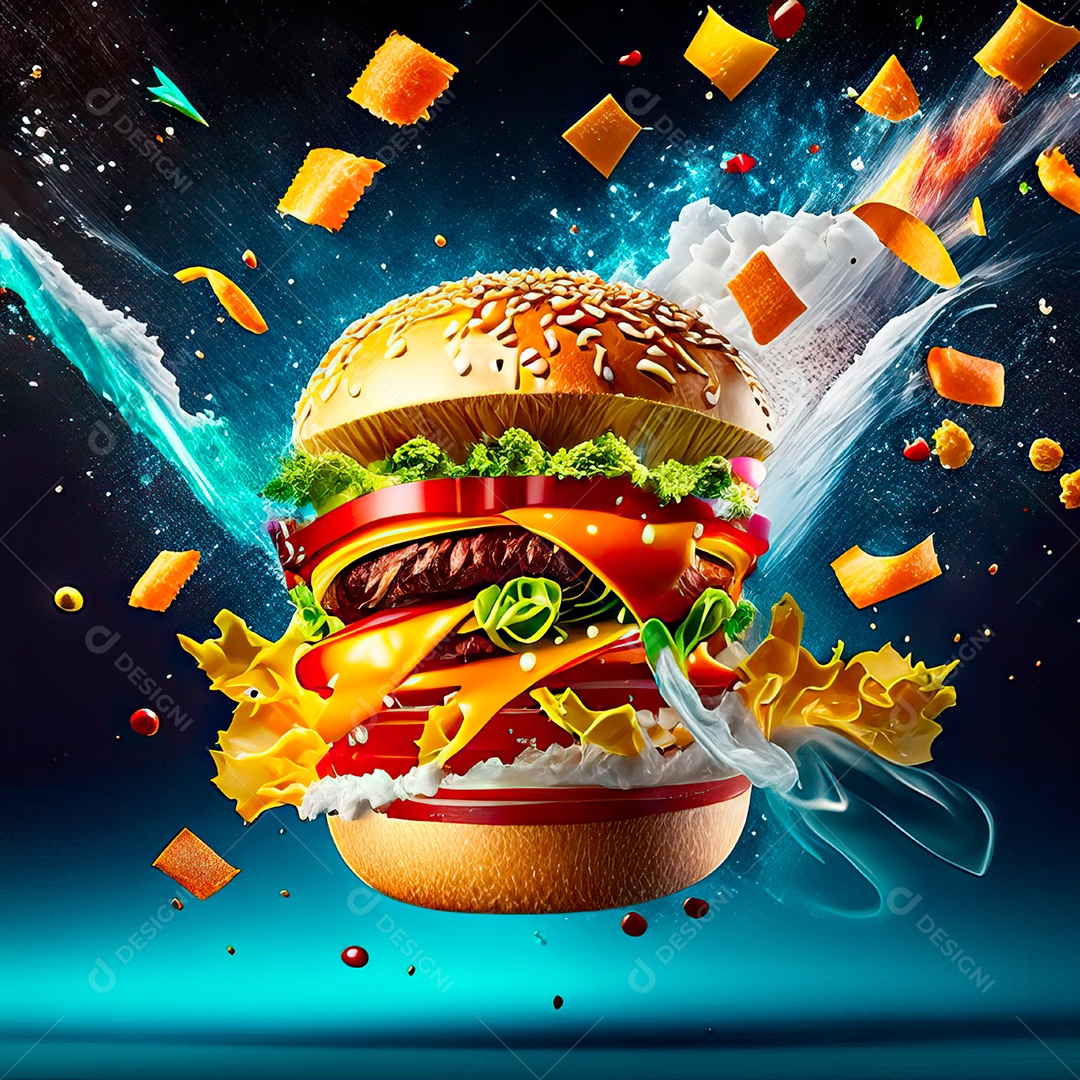 Retrato realista Delicioso hamburguer sobre fundo isolado