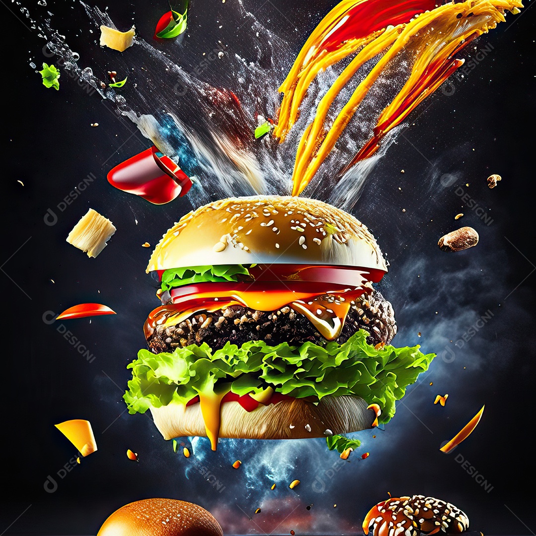 Retrato realista Delicioso hamburguer sobre fundo isolado