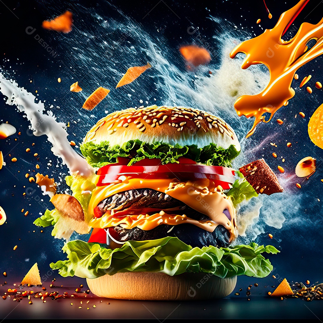 Retrato realista Delicioso hamburguer sobre fundo isolado