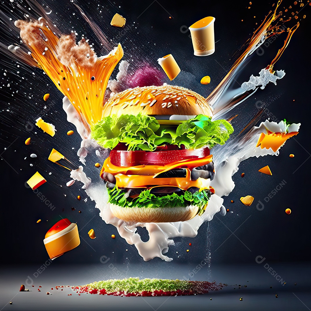 Retrato realista Delicioso hamburguer sobre fundo isolado