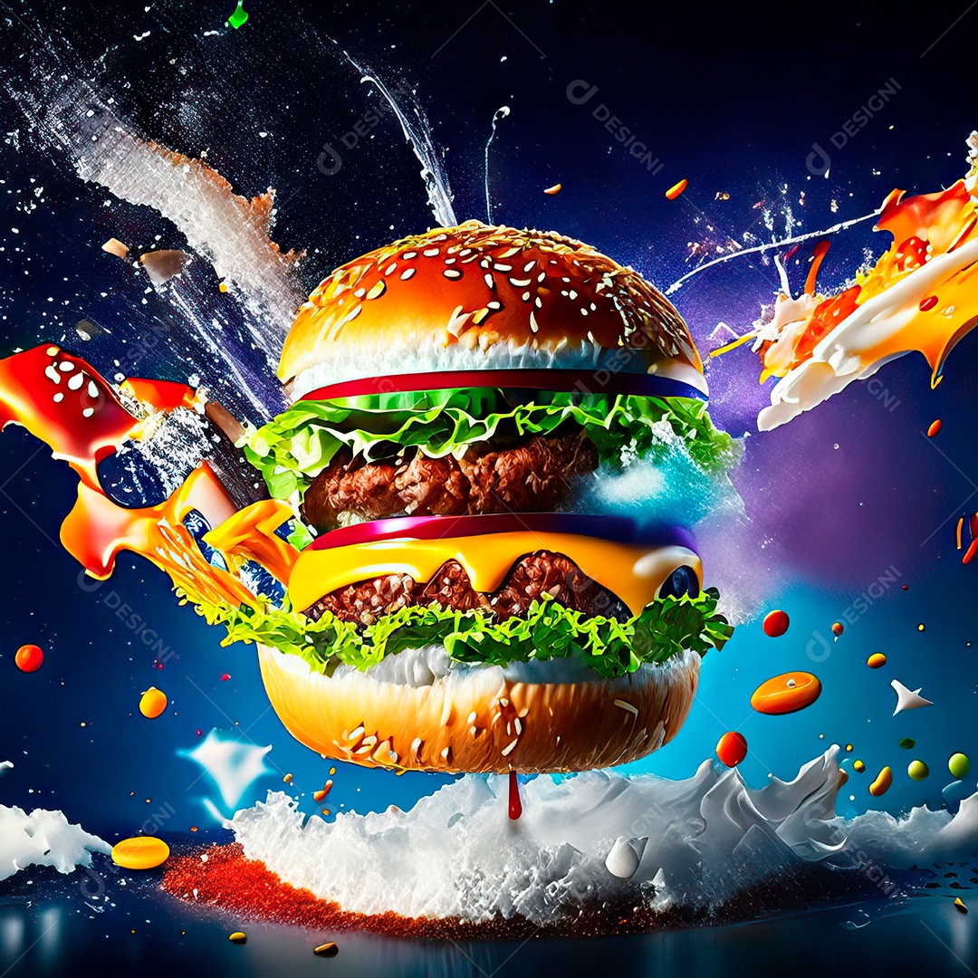 Retrato realista Delicioso hamburguer sobre fundo isolado