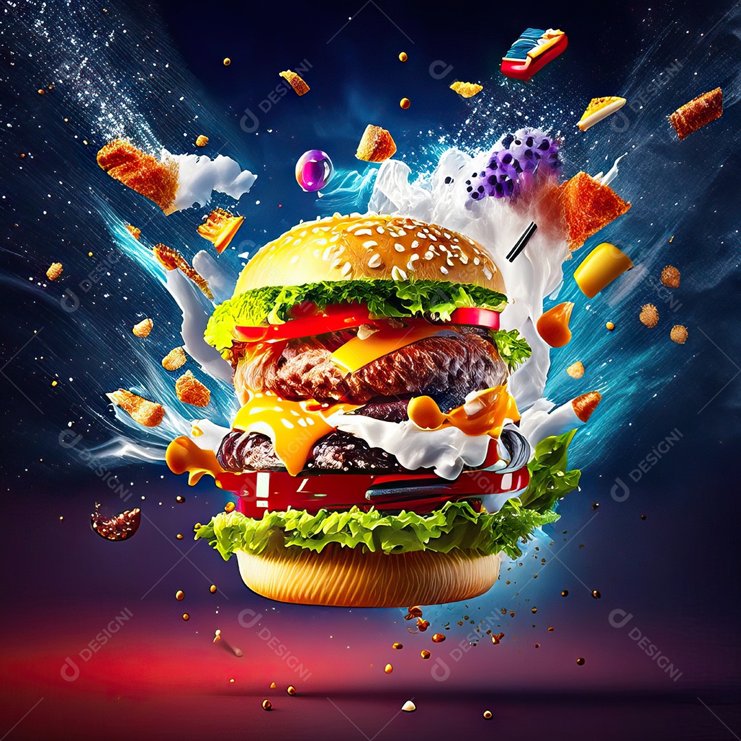 Retrato realista Delicioso hamburguer sobre fundo isolado