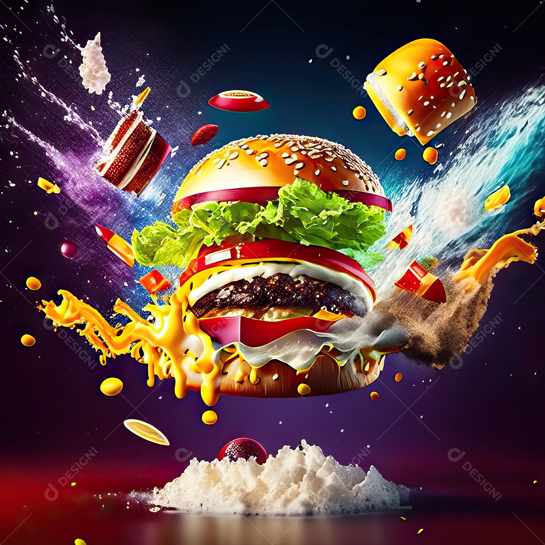 Retrato realista Delicioso hamburguer sobre fundo isolado