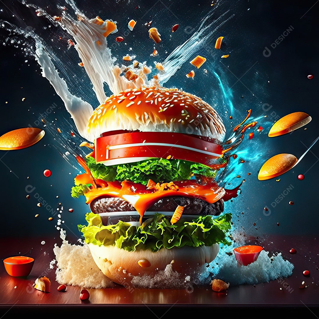 Retrato realista Delicioso hamburguer sobre fundo isolado