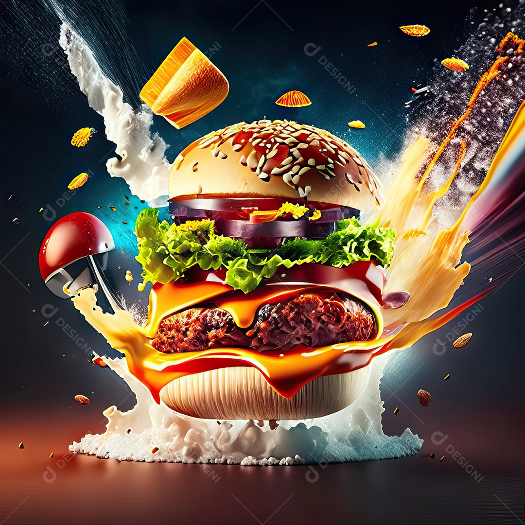 Retrato realista Delicioso hamburguer sobre fundo isolado