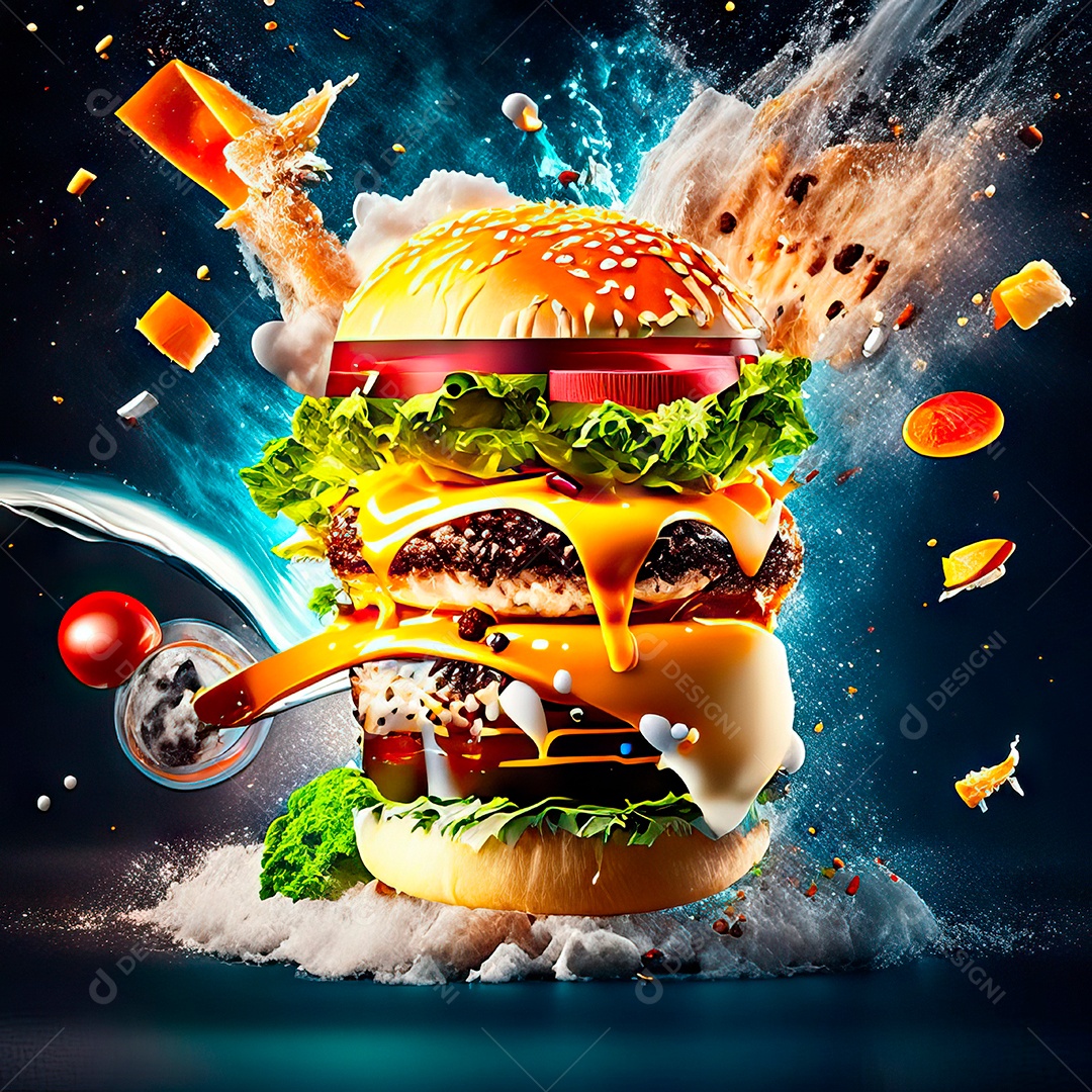 Retrato realista Delicioso hamburguer sobre fundo isolado