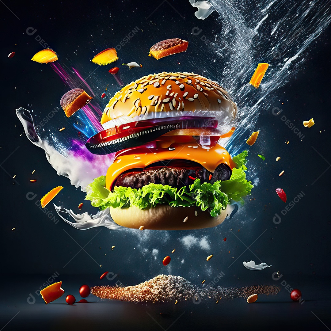 Retrato realista Delicioso hamburguer sobre fundo isolado