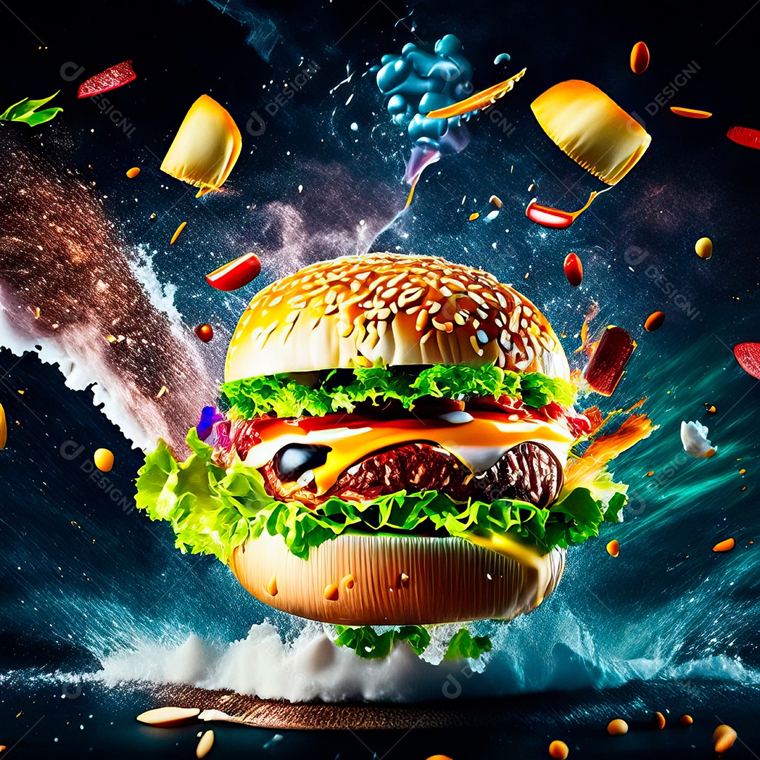 Retrato realista Delicioso hamburguer sobre fundo isolado