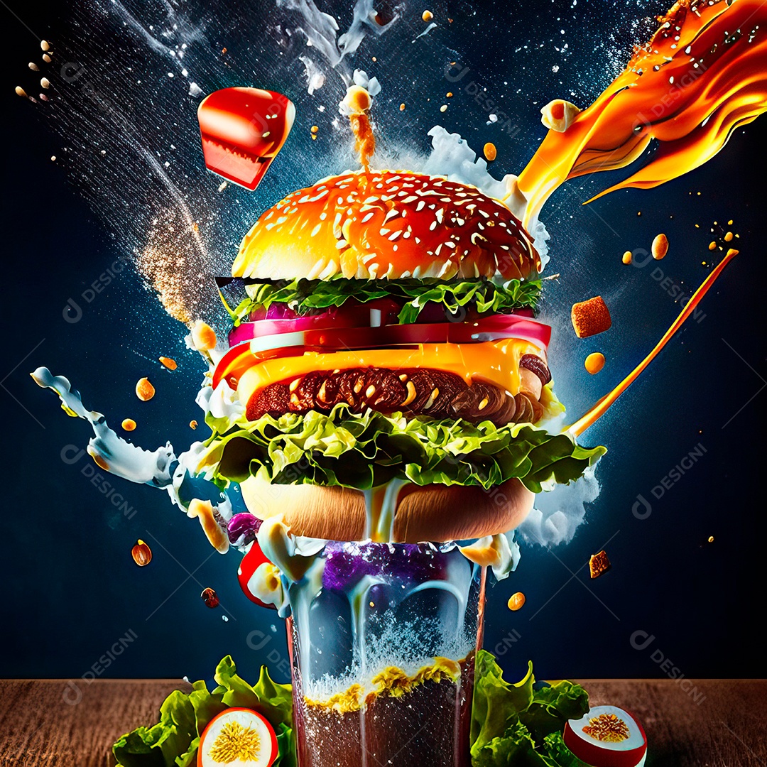 Retrato realista Delicioso hamburguer sobre fundo isolado