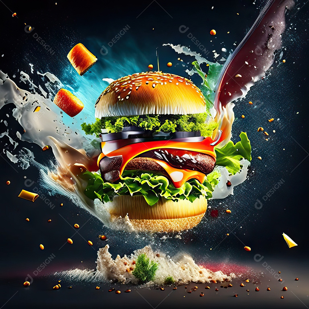 Retrato realista Delicioso hamburguer sobre fundo isolado