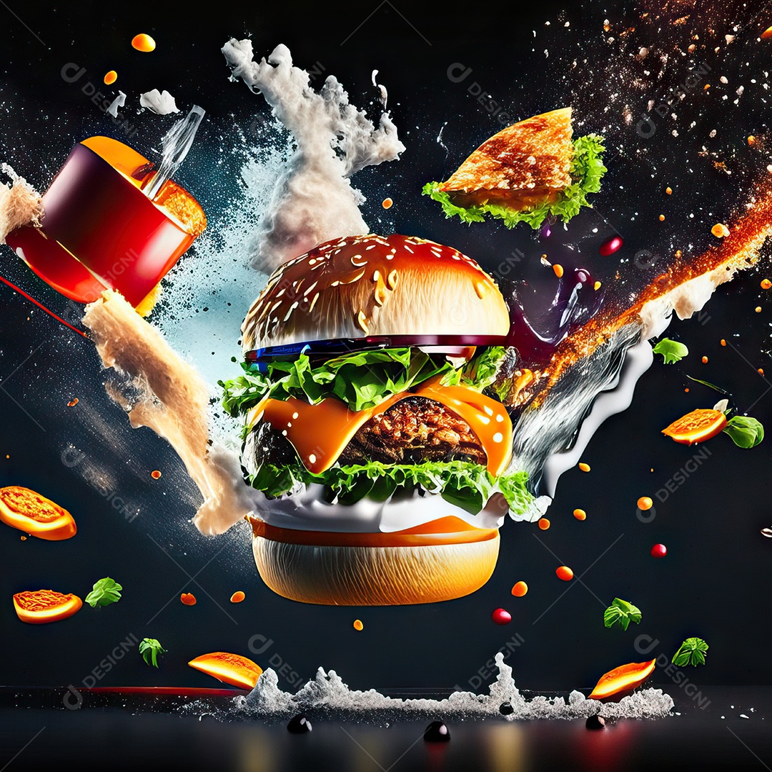 Retrato realista Delicioso hamburguer sobre fundo isolado