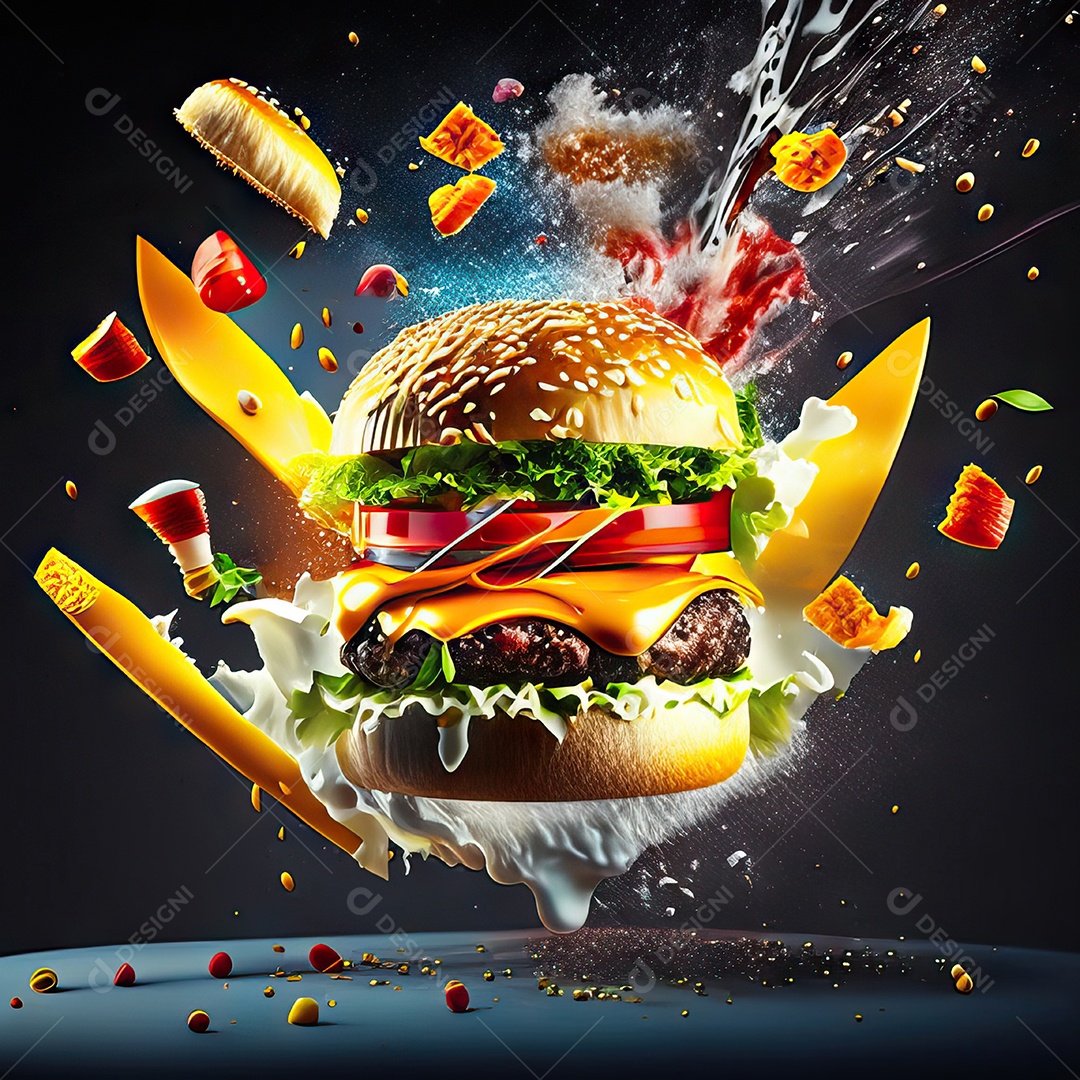 Retrato realista Delicioso hamburguer sobre fundo isolado