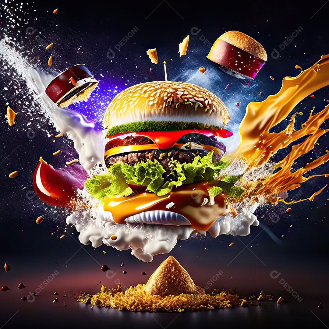 Retrato realista Delicioso hamburguer sobre fundo isolado