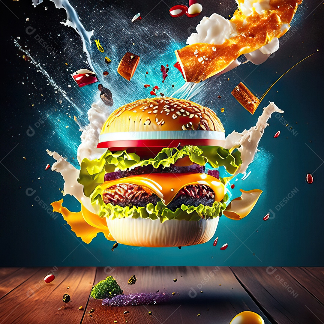 Retrato realista Delicioso hamburguer sobre fundo isolado