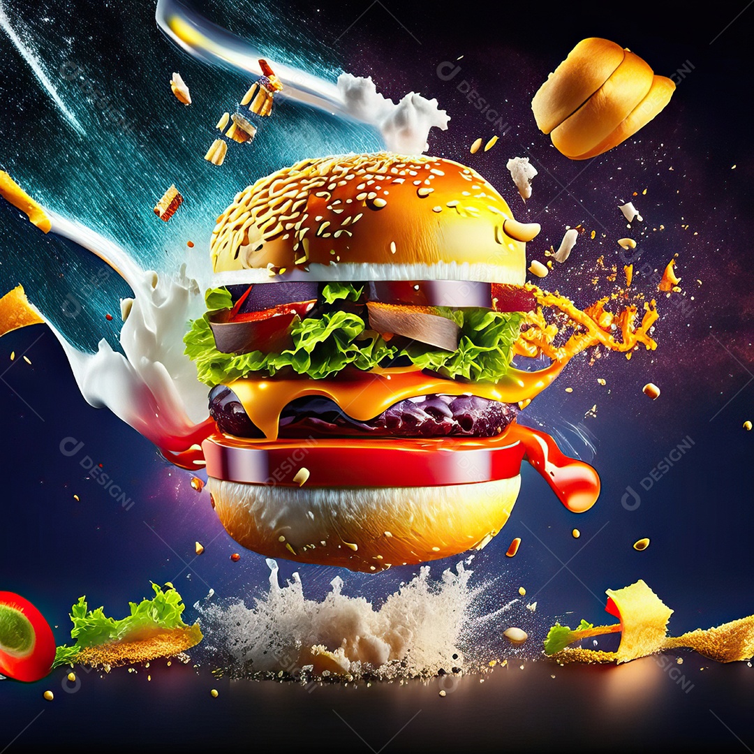 Retrato realista Delicioso hamburguer sobre fundo isolado