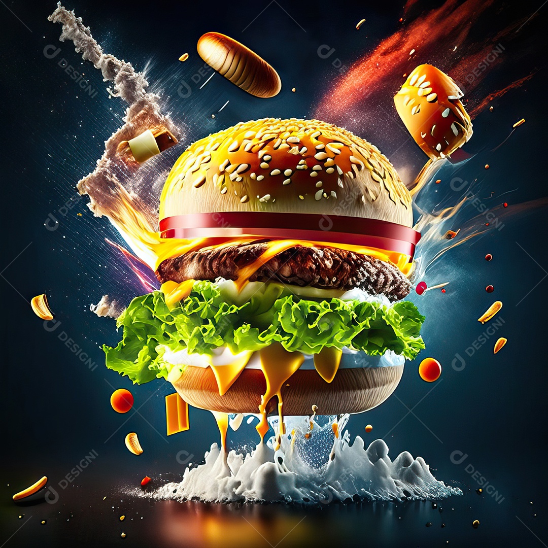 Retrato realista Delicioso hamburguer sobre fundo isolado