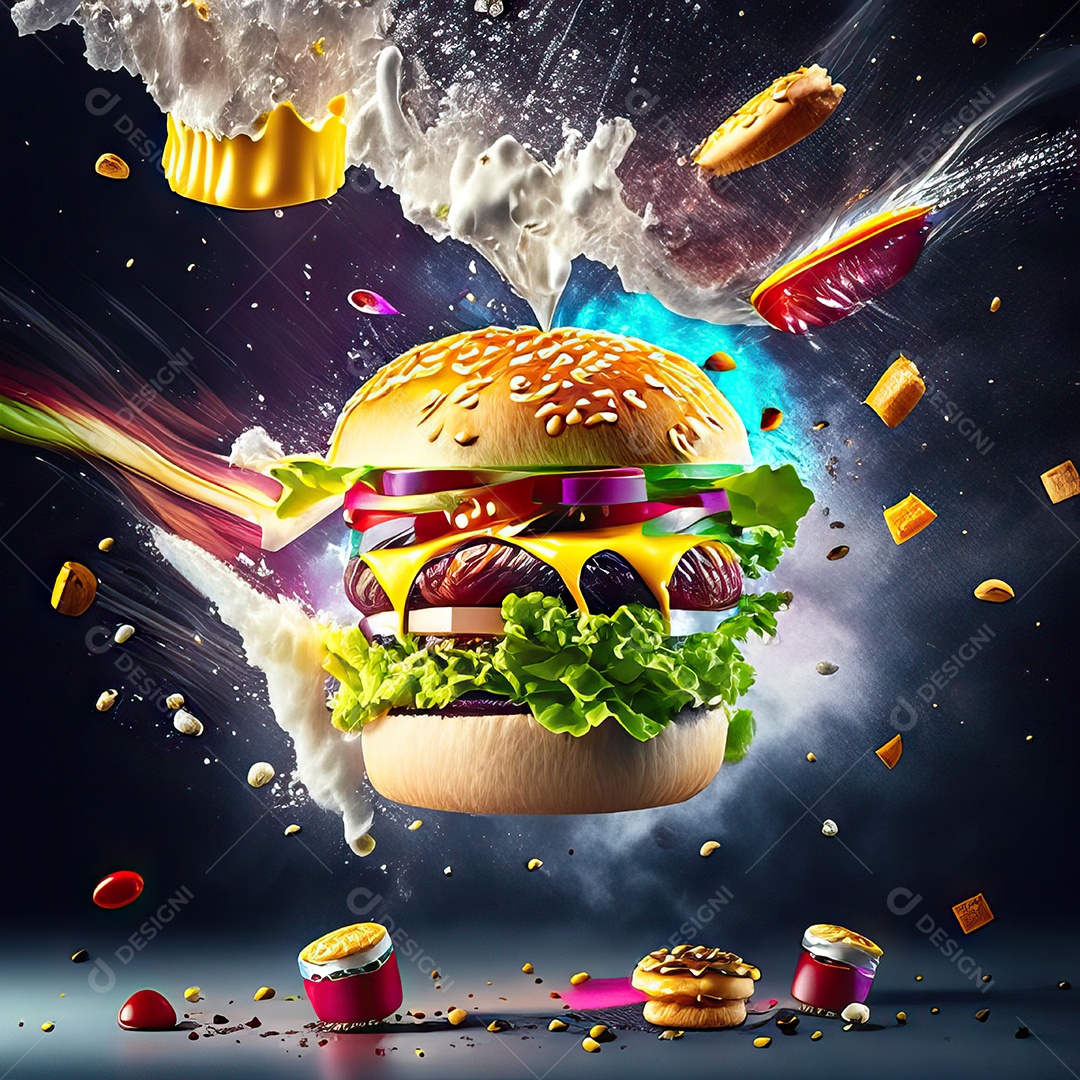 Retrato realista Delicioso hamburguer sobre fundo isolado