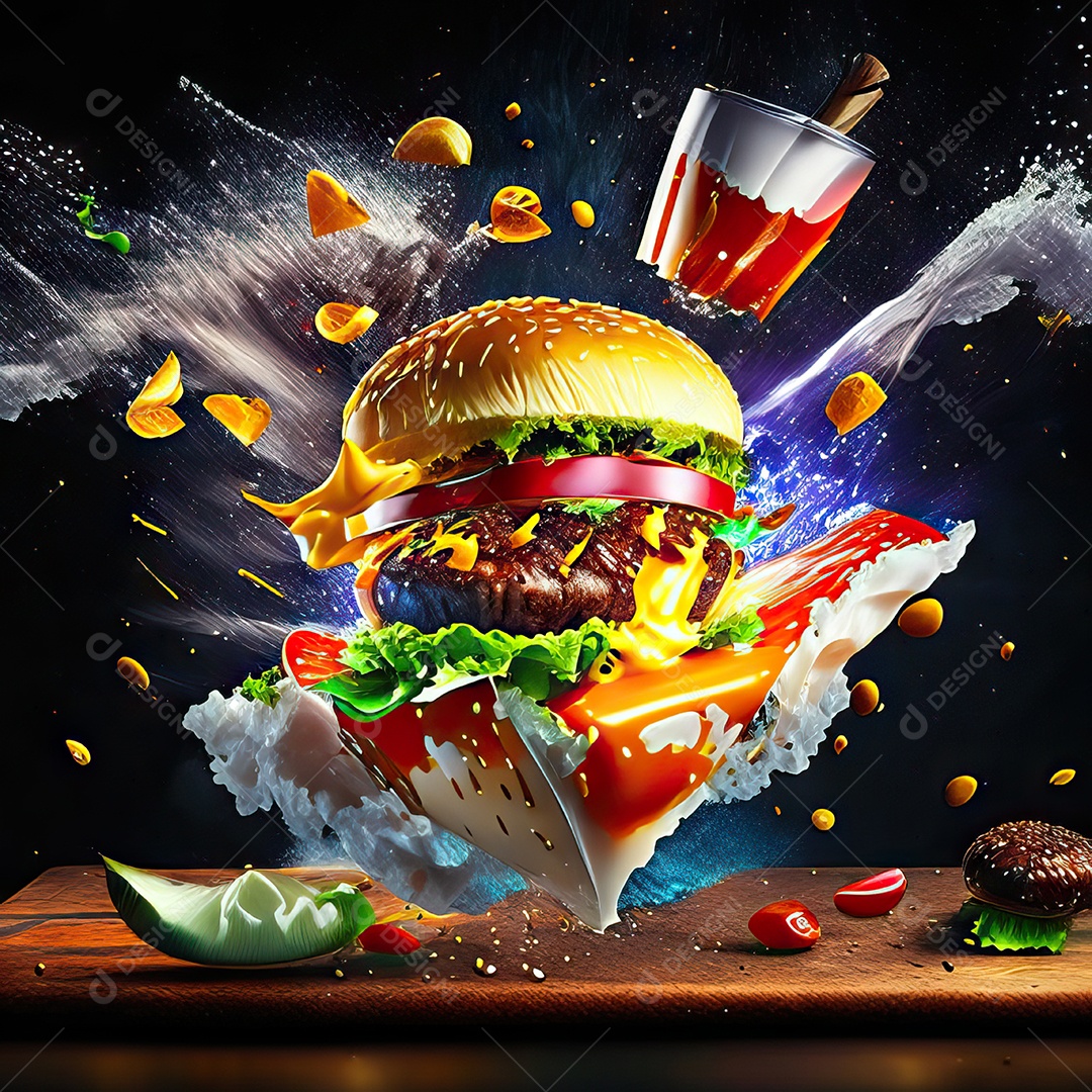 Retrato realista Delicioso hamburguer sobre fundo isolado