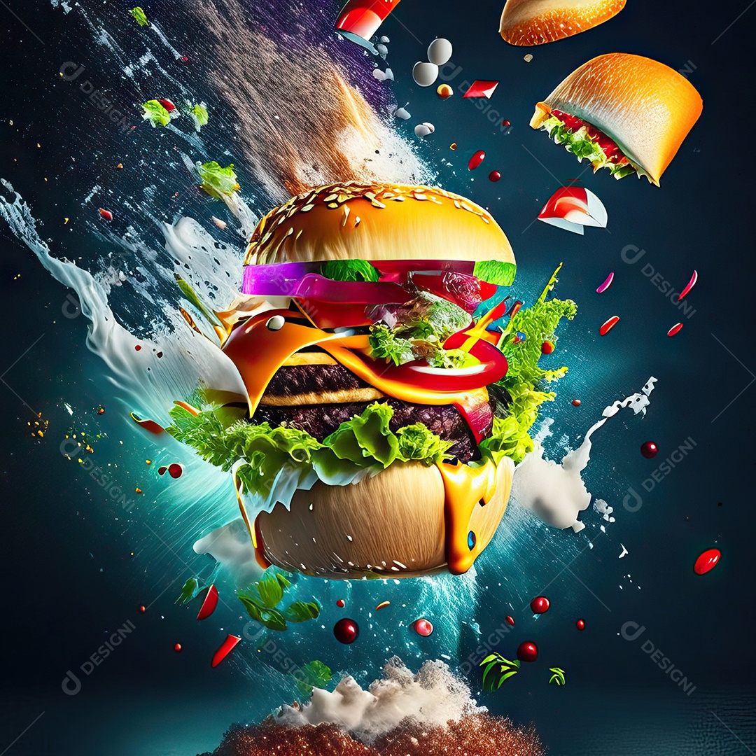 Retrato realista Delicioso hamburguer sobre fundo isolado