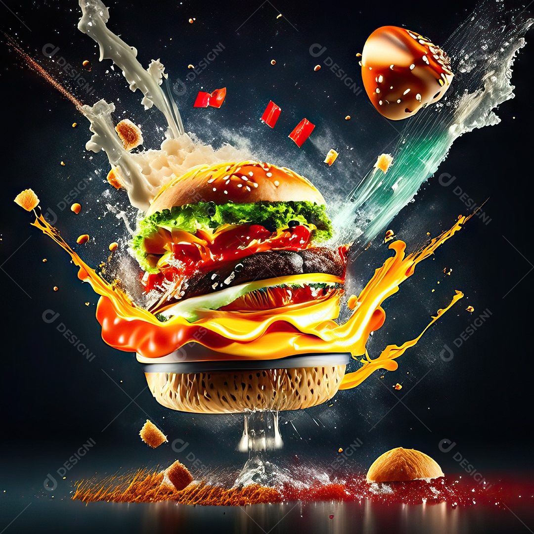 Retrato realista Delicioso hamburguer sobre fundo isolado