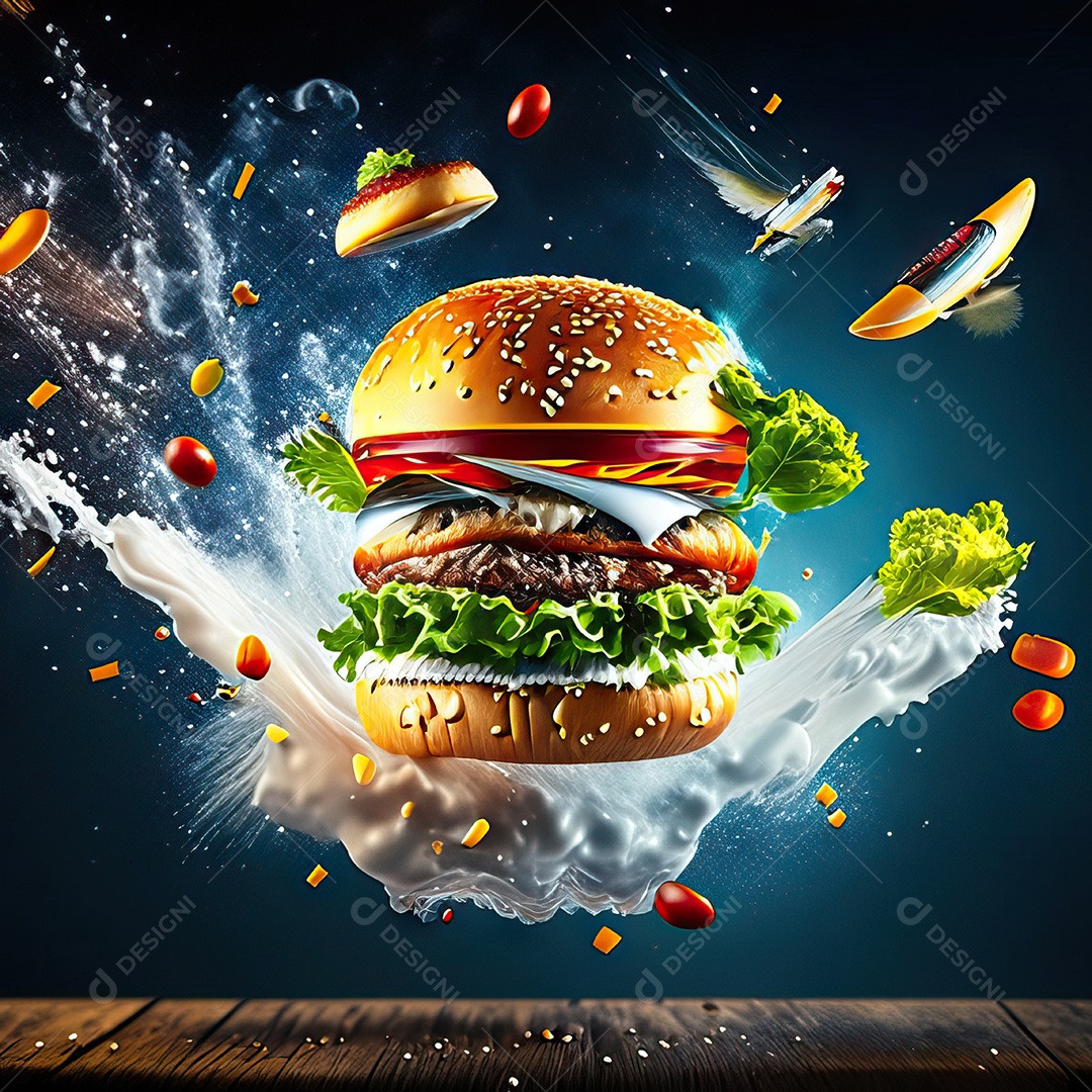 Retrato realista Delicioso hamburguer sobre fundo isolado