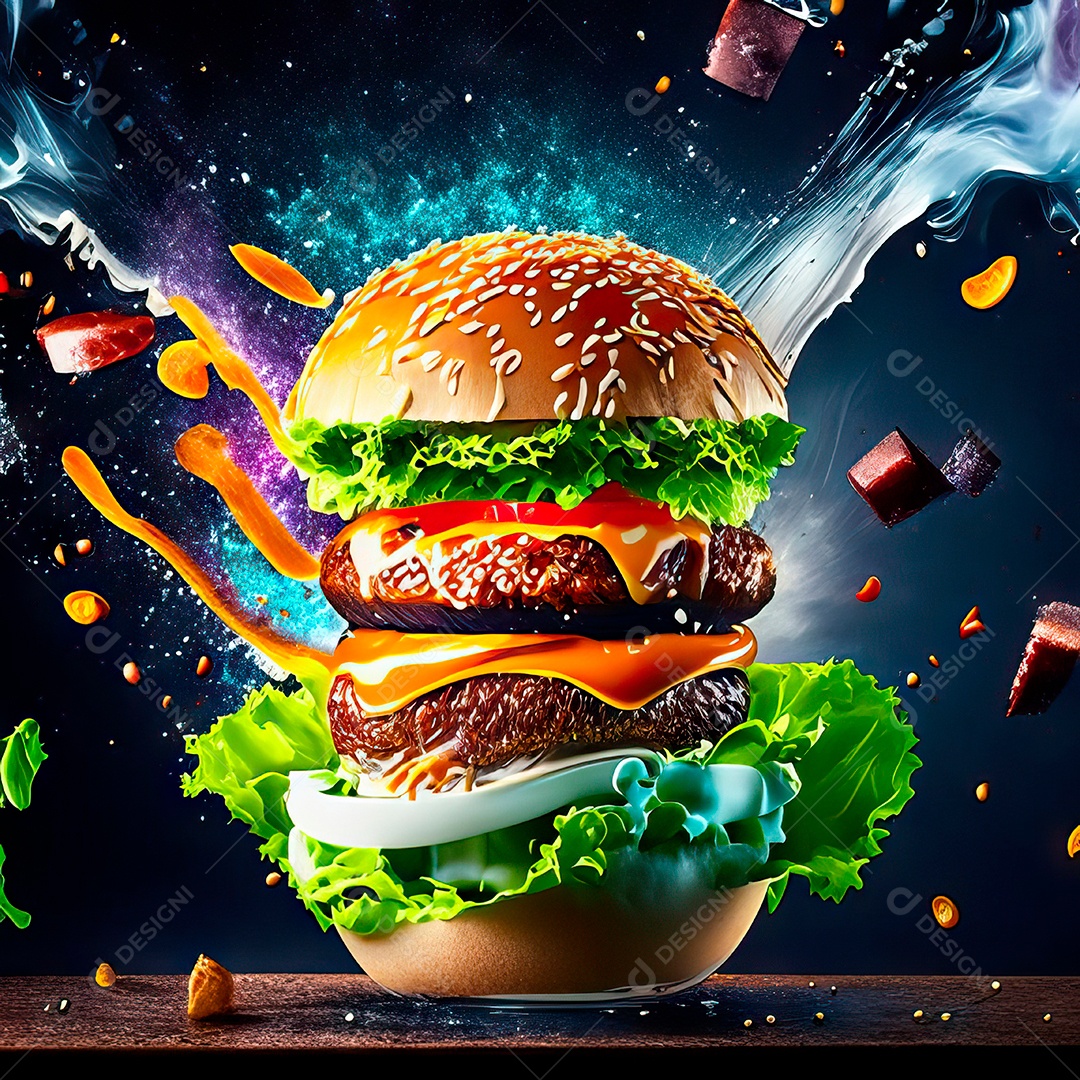 Retrato realista Delicioso hamburguer sobre fundo isolado