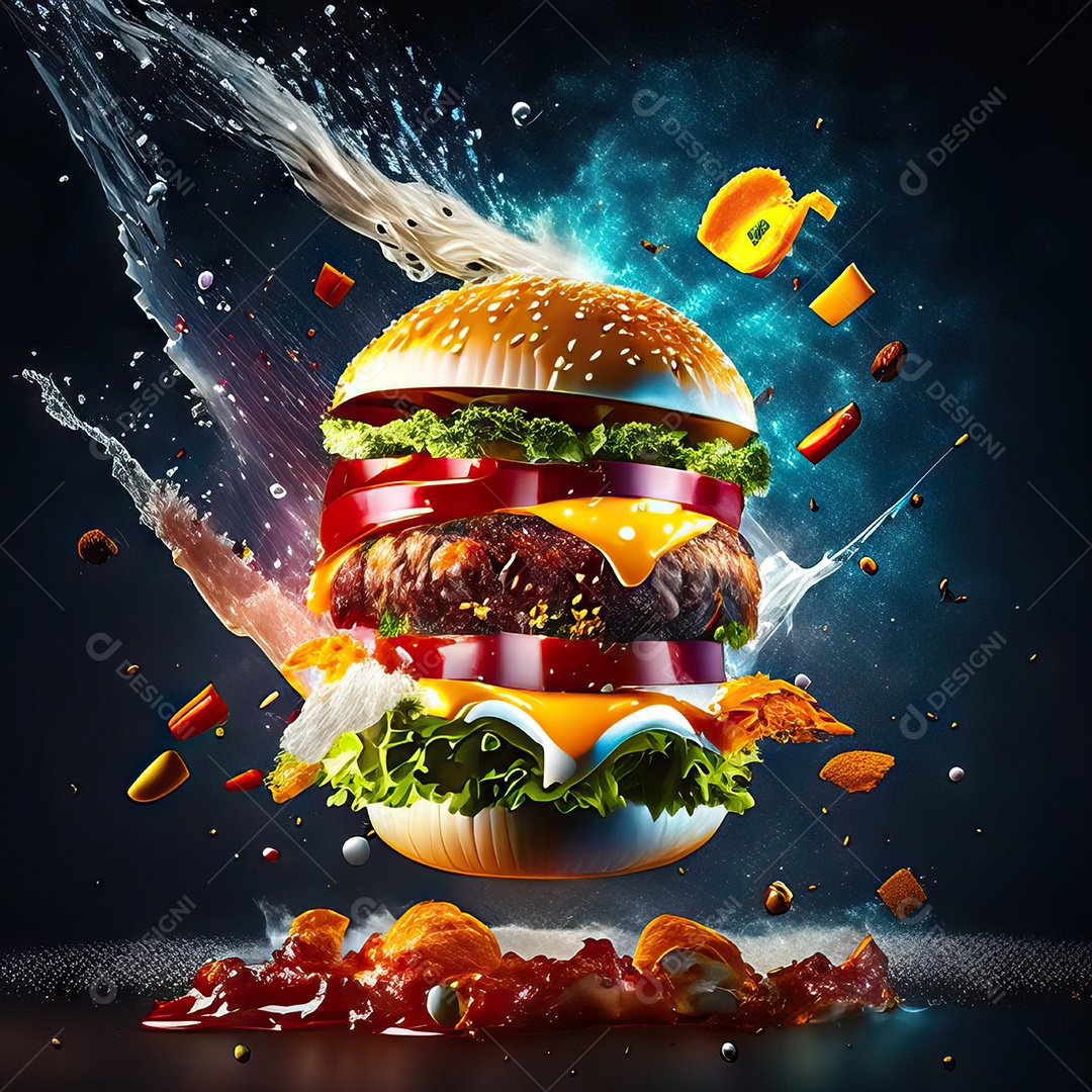 Retrato realista Delicioso hamburguer sobre fundo isolado