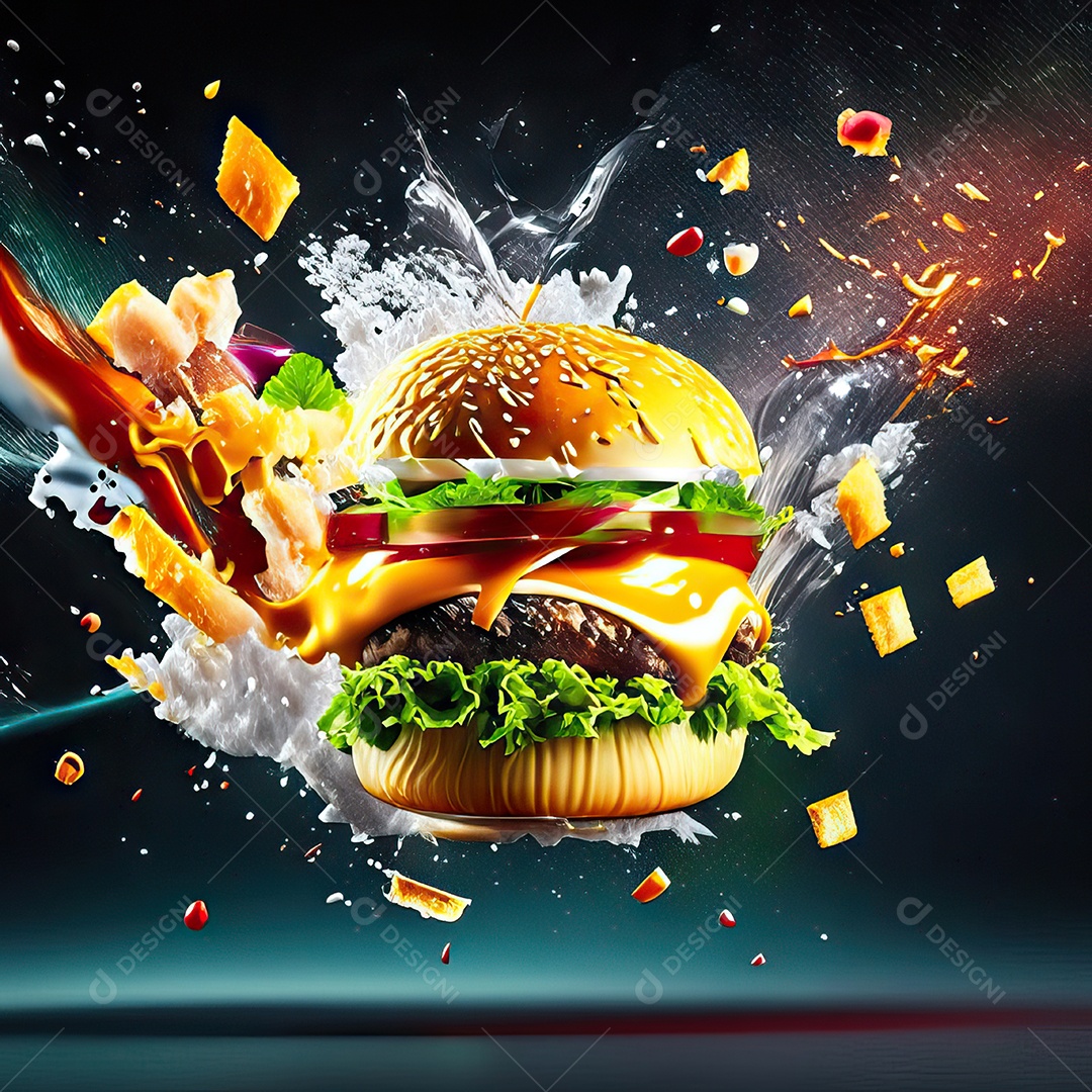 Retrato realista Delicioso hamburguer sobre fundo isolado