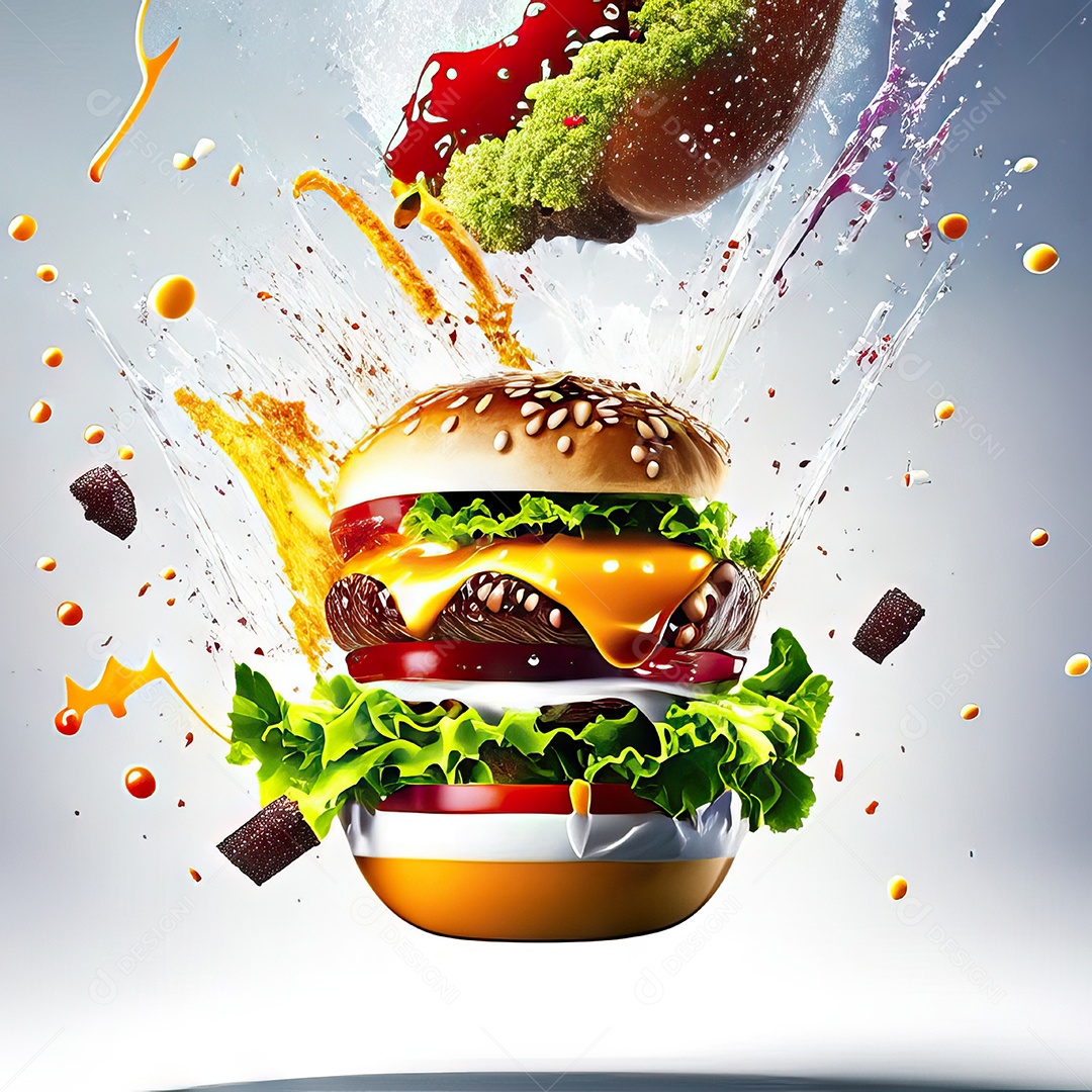 Retrato realista Delicioso hamburguer sobre fundo isolado