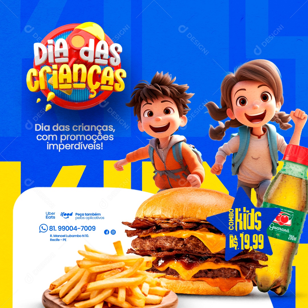 Hamburgueria Dias Das Crianças com Promoções Imperdíveis Social Media PSD Editável