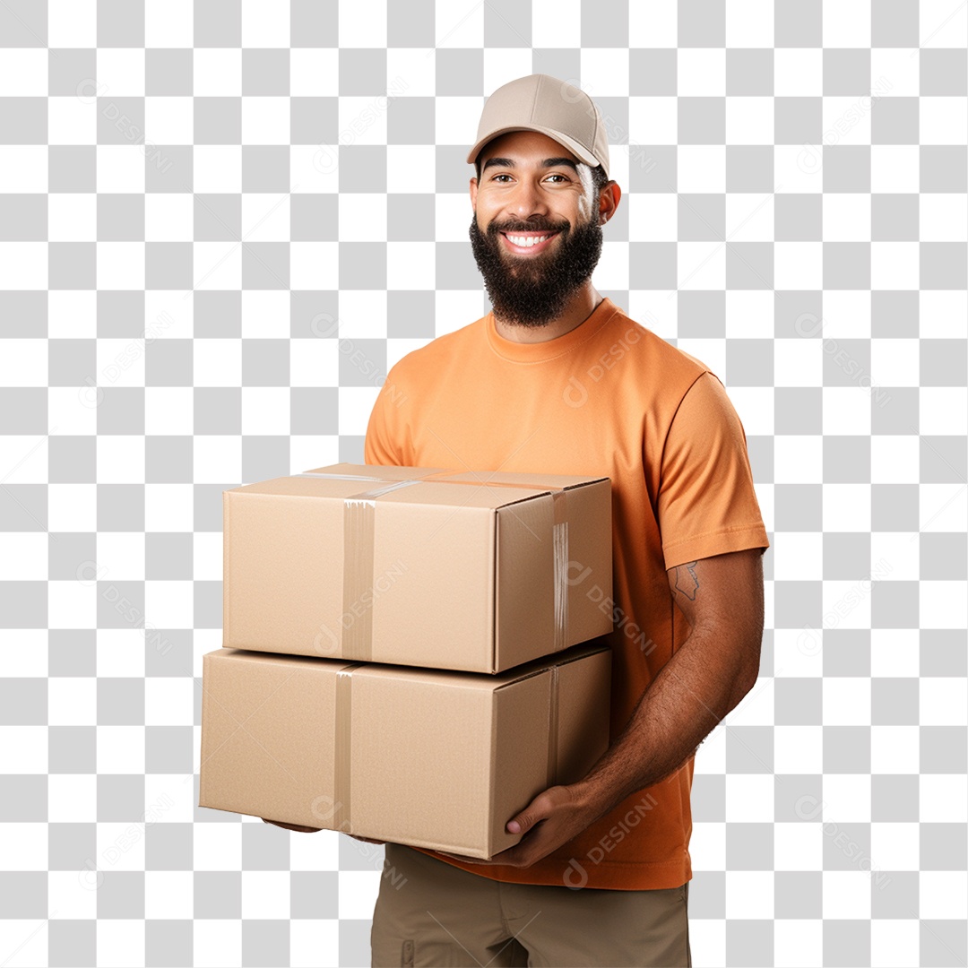Entregador Com Caixa de Mercadoria PNG Transparente