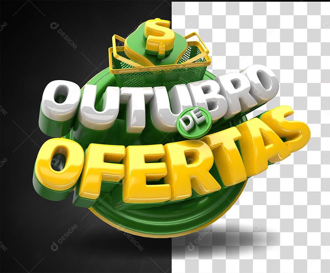 Outubro de Ofertas Selo 3D Verde Dourado para Composição PSD