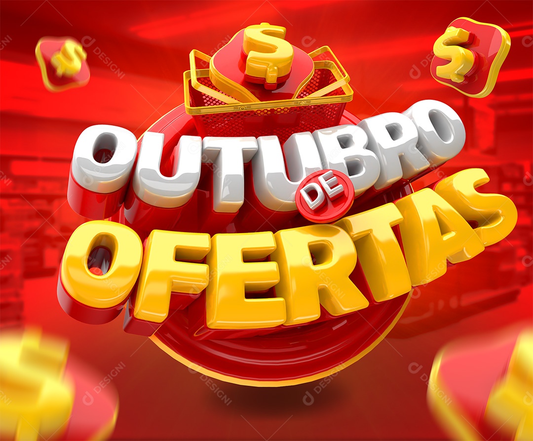 Outubro De Ofertas Selo 3D Vermelho Dourado para Composição PSD