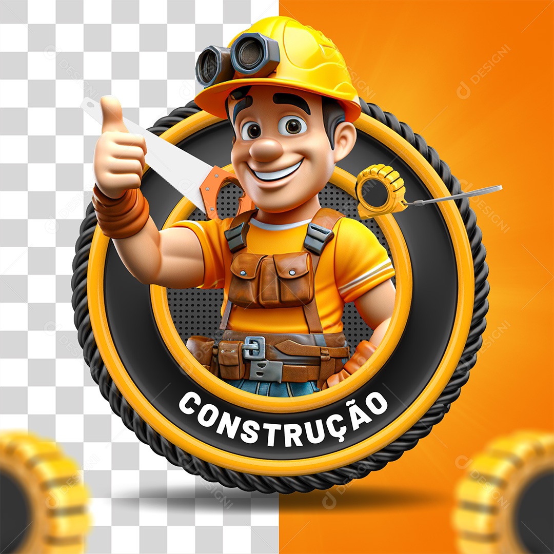 Construção Selo 3D Laranja Preto para Composição PSD