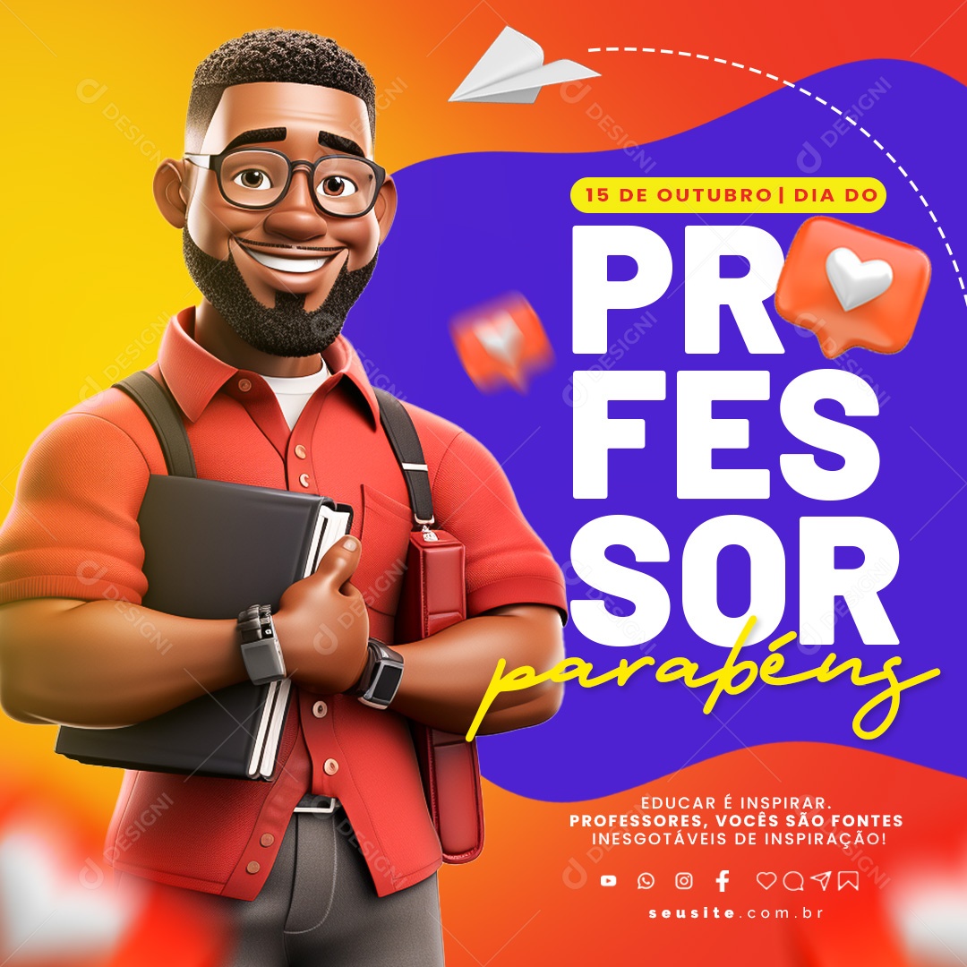 Feed Dia Do Professor 15 de Outubro Parabéns Social Media PSD Editável