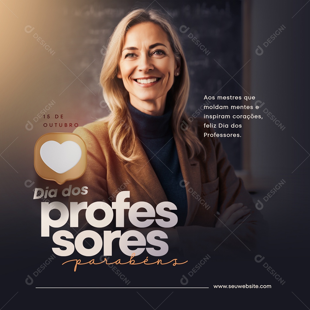 Dia dos Professores Aos Mestres que Moldam Mentes e Inspiram Corações Social Media PSD Editável