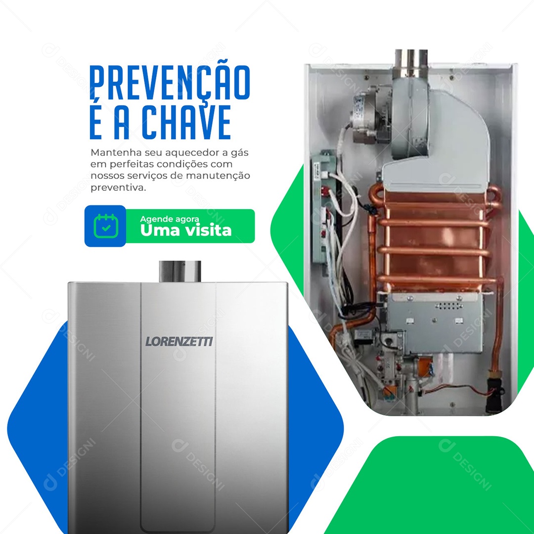 Aquecedores a Gás Prevenção é a Chave Agende Agora Uma Visita Social Media PSD Editável