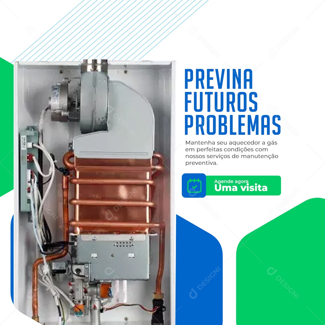 Aquecedores a Gás Previna Futuros Problemas Agende Agora uma Visita Social Media PSD Editável